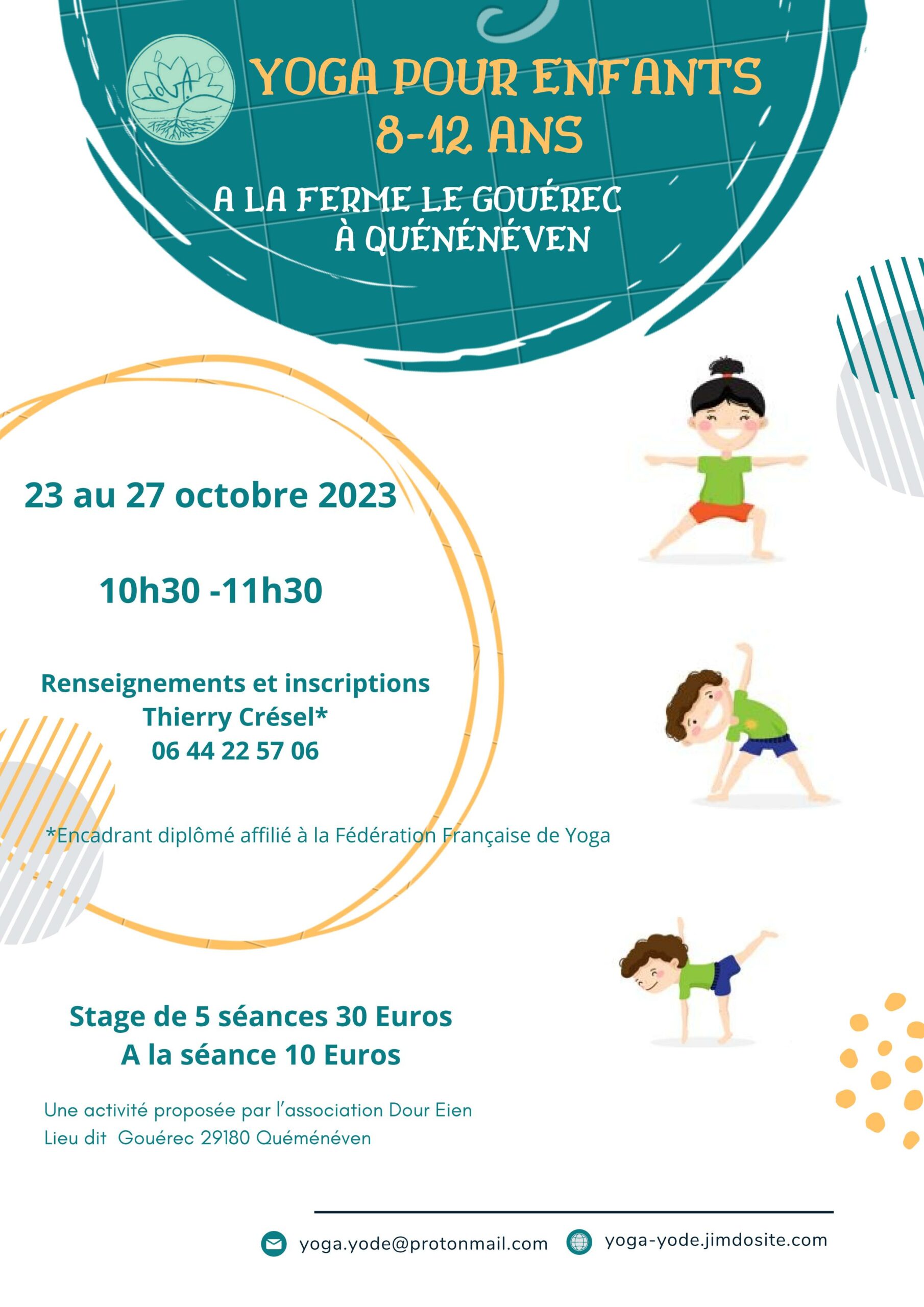 Stage yoga pour enfants octobre 2023