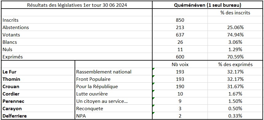 Résultats législatives 2024 premier tour