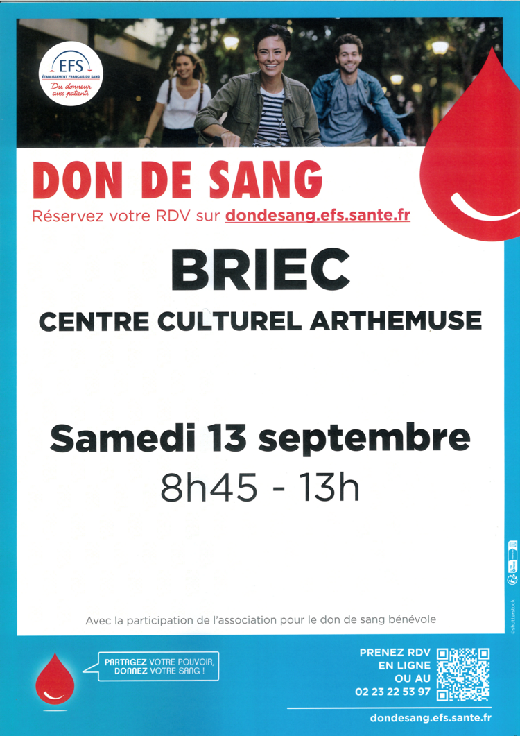 Don de sang à Briec le 13 septembre