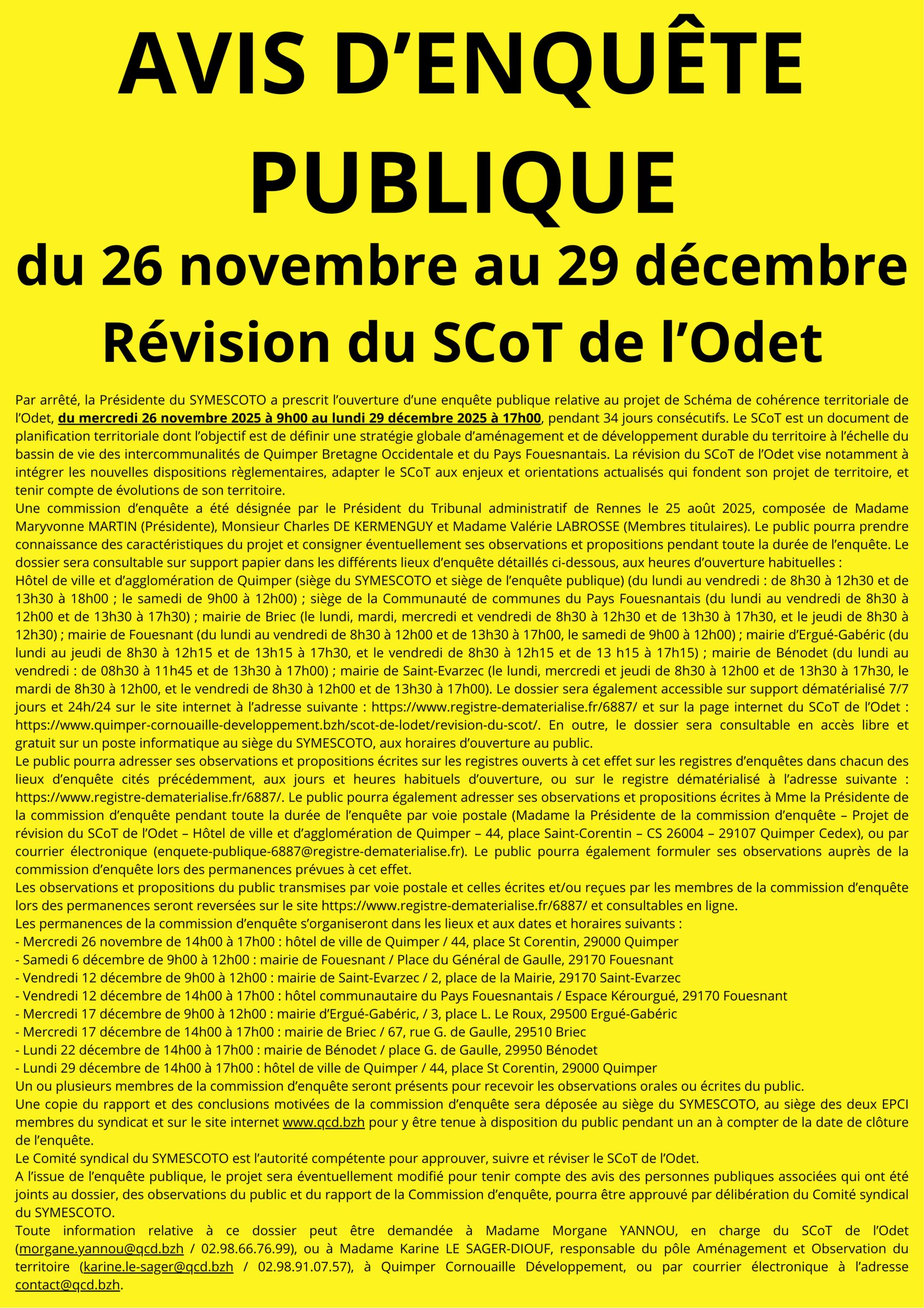 Avis d’enquête publique ⋅ révision du SCoT de l’Odet